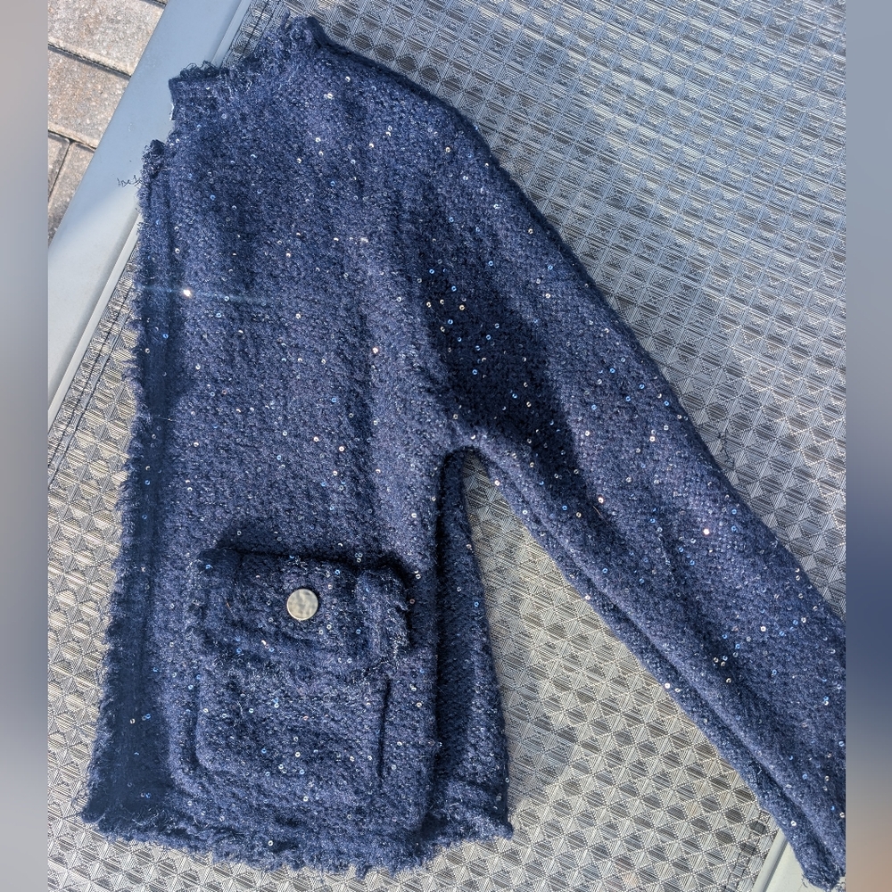 Sioni Navy Sequin Cardigan